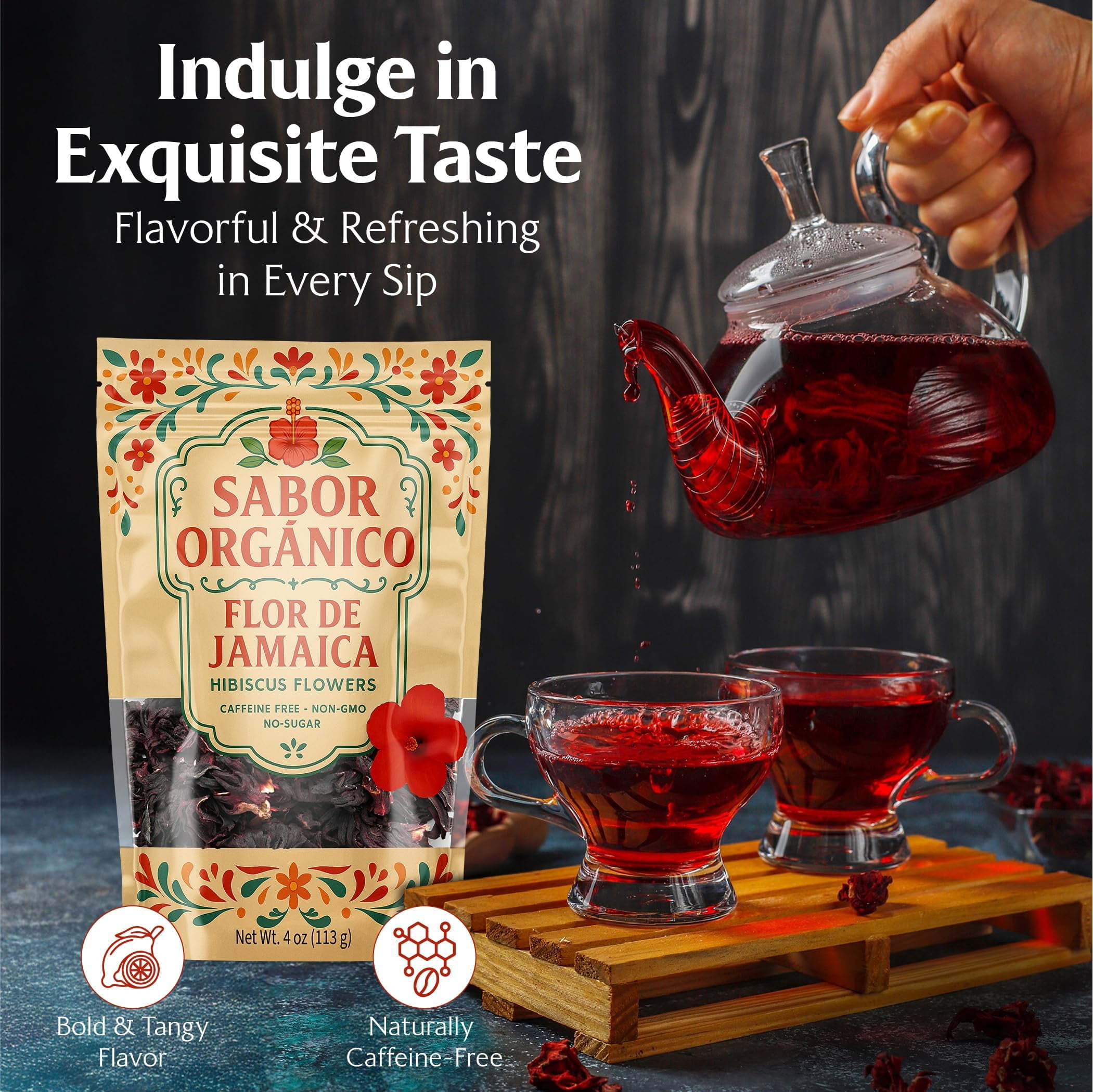2LB Whole Dried Hibiscus Flowers (Flor de Jamaica) for Hibiscus Tea & Mexican Agua Fresca | Natural, Non-GMO, No Preservatives | Includes Resealable 1lb Stand-Up Pouches | Sabor Orgánico