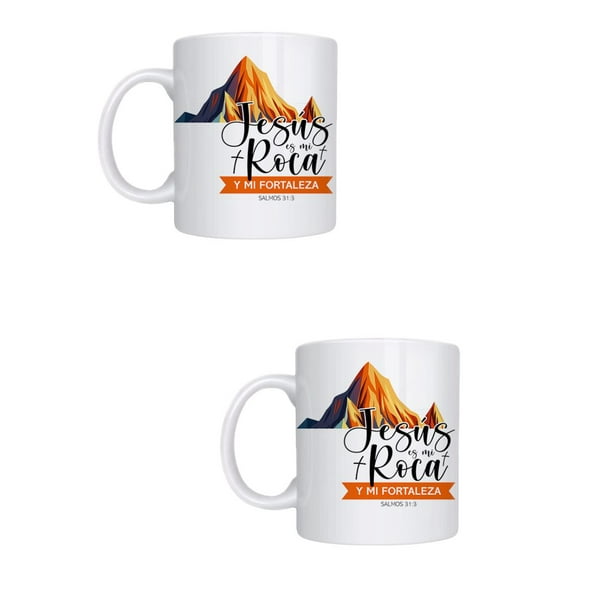 Duo de Taza de cerámica 443 ml diseño divertido Jesus es mi roca y mi fortaleza salmos 31:3 regalo original