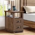 thumbnail image 4 of PLAMLE End Table for Living Room with 2 Drawers Farmhouse Narrow Sofa Side Table For Small Spaces Wooden Nightstand with Storage for Bedroom, Dorm, Office, 4 of 8