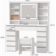 thumbnail image 5 of 43-Inch Large White Vanity Desk with Sliding Mirror, LED Lights, 11 Drawers, 6 Shelves, and Stool, Makeup Table with Power Outlet, 5 of 9