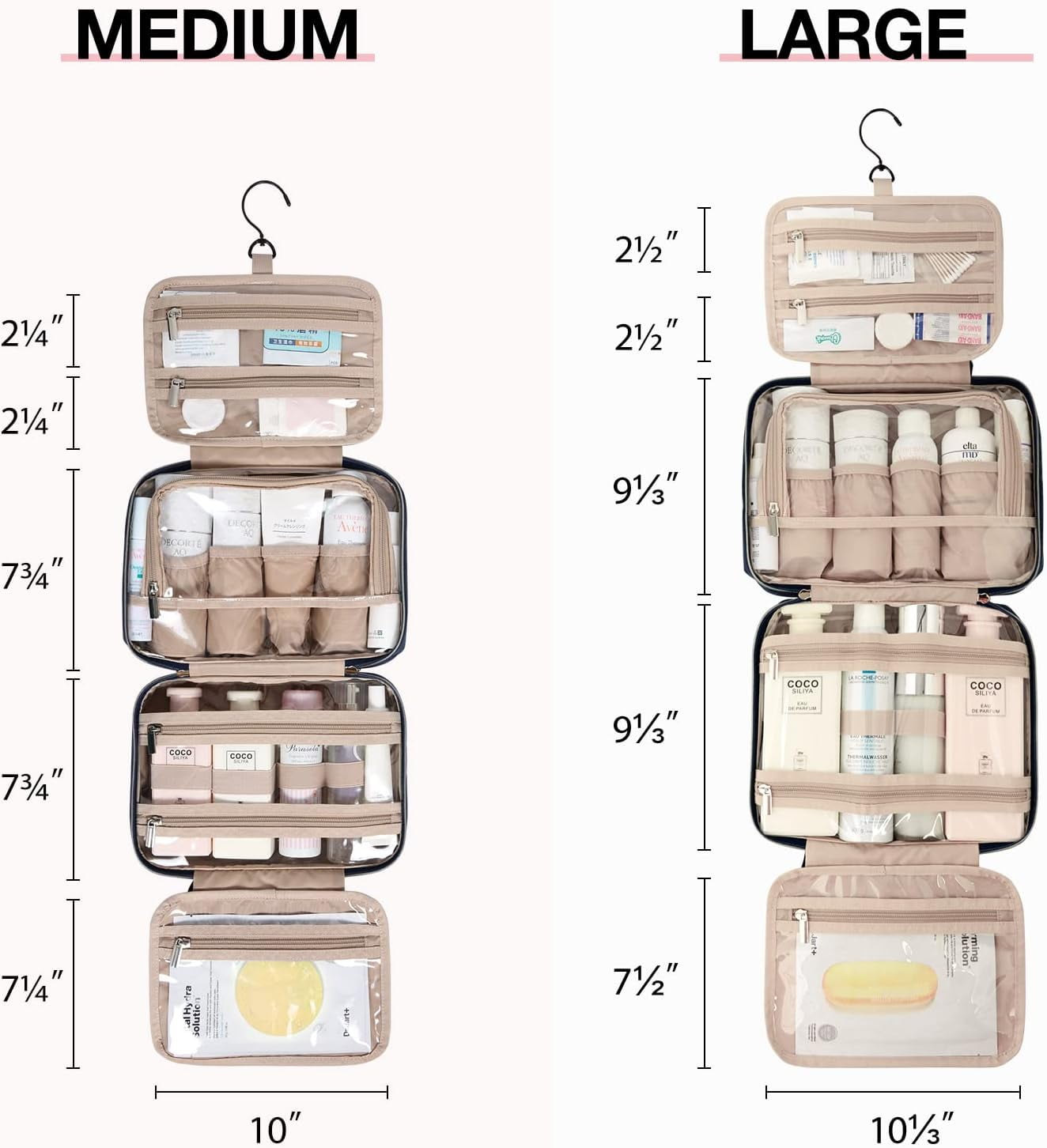 Toiletry Bag Hanging Travel Makeup Organizer with TSA Approved Transparent Cosmetic Bag Makeup Bag for Full Sized Toiletries, Medium-Black