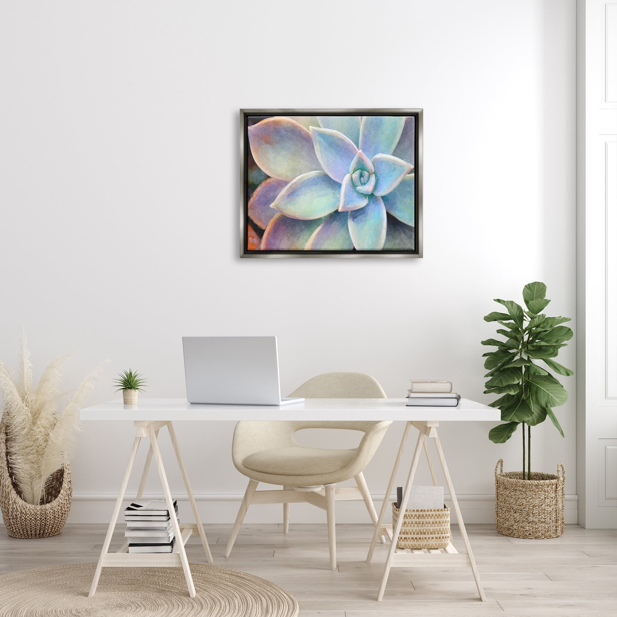 Stupell Industries Succulent Plant Vibrant Bloom Painting Luster Gray Framed Floating Canvas Wall Art, 24x30, by Joshua Chace