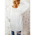 thumbnail image 2 of Women's Shirts  2023 Gathered Long Sleeve V Neck Casual Chiffon Shirt Tops, 2 of 9