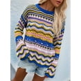 thumbnail image 4 of Women'S Colorful Sweater Crochet Open Knit Long Sleeve Crew Neck Oversized Sweater Blue S, 4 of 8