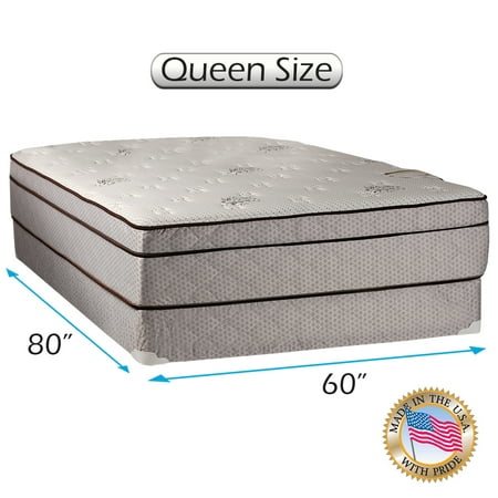 Fifth Ave Plush Foam Encased Eurotop (PillowTop) Queen Size Mattress and Box Spring Set with Bed Frame Included - Sleep System Support, Innerspring Coils, Orthopedic Type by Dream Solutions USA