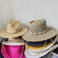 thumbnail image 2 of Sombrero de playa Punk con cadena de perlas DIY, corona cóncava, sombrero de sol con letras coreanas, sombrero de playa, sombrero Punk para hombres y mujeres, Color caramelo, 2 of 4