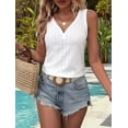 thumbnail image 4 of Fashion Button Embroidered Eyelet Tank Top Women Summer Tops Casual Country V Neck Tee Shirts Sleeveless Loose Blouse White M, 4 of 8