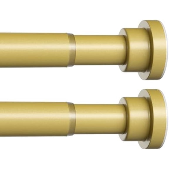 2 Pack Gold Spring Tension Curtain Rods, 30-64 Inch Adjustable No-Drill Shower Rod, Spring Loaded Curtain Rods 7/8" Diameter for Window, Bathroom, Closet, Room Divider