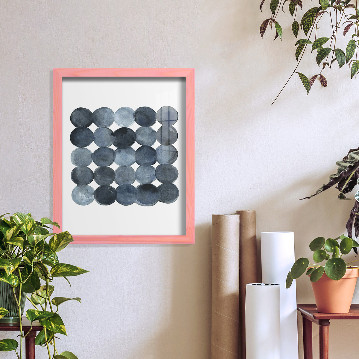 Blue Grey Density I -Framed Print w/glass-Sunset Pink