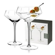 Viski Seneca Diamond Martini Glasses - Faceted Crystal Martini Glasses Stemmed Cocktail Glassware - 11 Oz Martini Glasses Set of 2