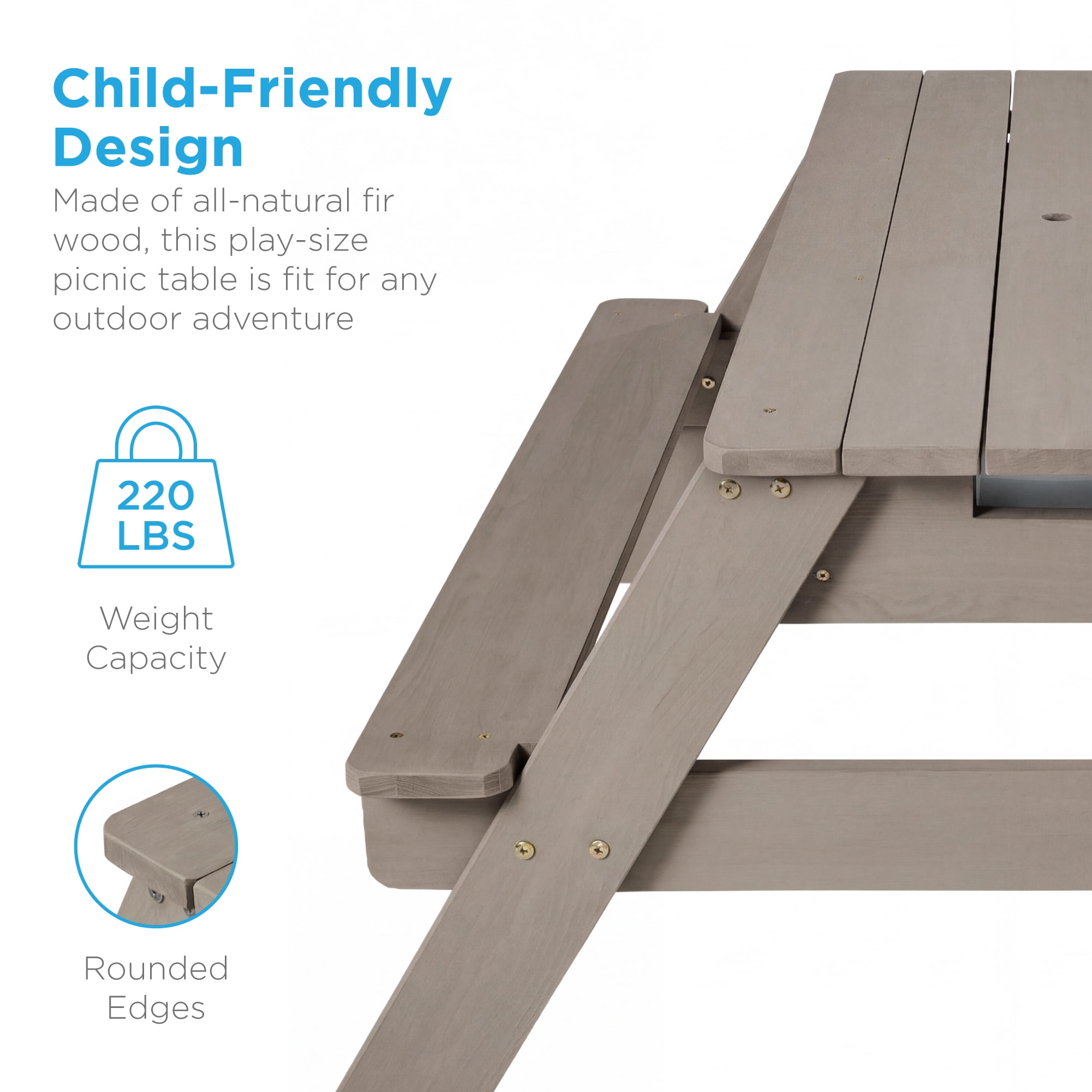 Best Choice Products Kids 3-in-1 Outdoor Sand and Water Activity Picnic Table with Umbrella - Gray/Navy