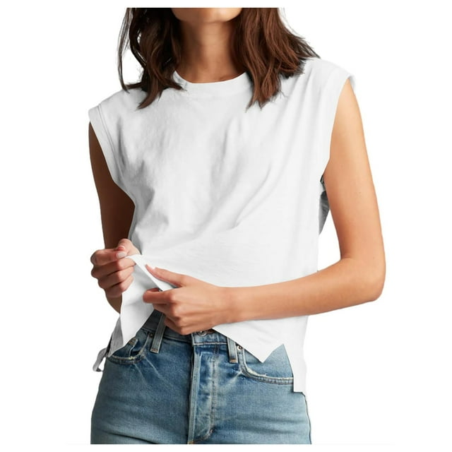 Mrat Débardeurs Ajustés pour Femmes Été Décontracté Mode Imprimé Ample Col Rond Sans Manches Hauts Débardeurs pour Femmes P-338 Blanc m