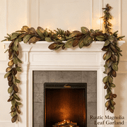 9FT Artificial Magnolia Leaf Garland, Real Touch PE Faux Fall Garland, Holiday Garland for Mantle Fireplace Stair Indoor Outdoor Decor