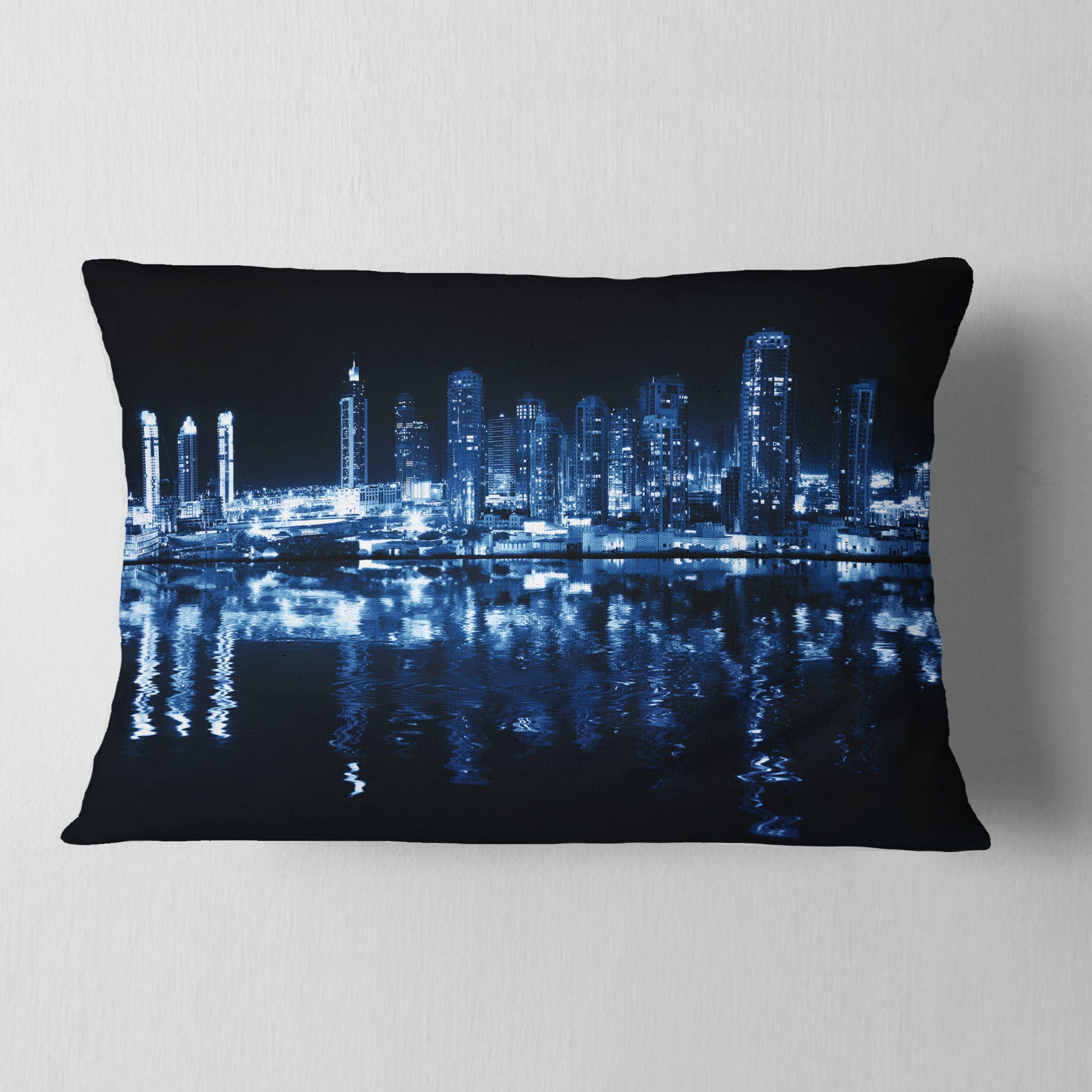 Designart Glowing City at Midnight - Cityscape Photo Throw Pillow - 12x20