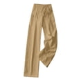 thumbnail image 5 of felwors Women's Linen Cotton Flare Pants – Wide Leg Drawstring Waist Lounge Pants, Breathable Summer Bottoms for Casual Wear, Beach, Travel, and Everyday Comfort (Khaki, M), 5 of 5