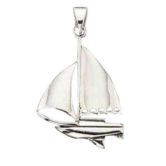 Sterling Silver 16" 1mm Box Chain 3D Sailboat Pendant Necklace