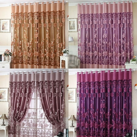 Flower Curtains NK HOME 1 PCS ( L: 2.5 M x W: 1M) 98.5'' x 39.4'' Flower Tulle Blackout Curtains Window Balcony Modern Luxury Flower Printed Sheer Tulle Voile Curtain ()