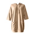 thumbnail image 6 of Yigetop Women's Oversized Short Sleeve Hoodie Dress, Loose Casual Sweatshirt Dress with Side Pockets Khaki XXL, 6 of 6