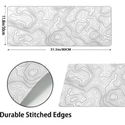 Topographic Map Large Mouse Pad XL White Lines Contour Geographic Extended Large Desk Mat Big Desk Pad 80X30 CM Non-Slip Rubber Base Stitched Edge Long Mousepad,31.5×11.8 Inch