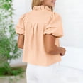thumbnail image 5 of RongHuan Women's Ruffle Striped Shirts Summer Short Puff Sleeve Stand Collar Fashion Work Casual Loose Blouse, 5 of 8