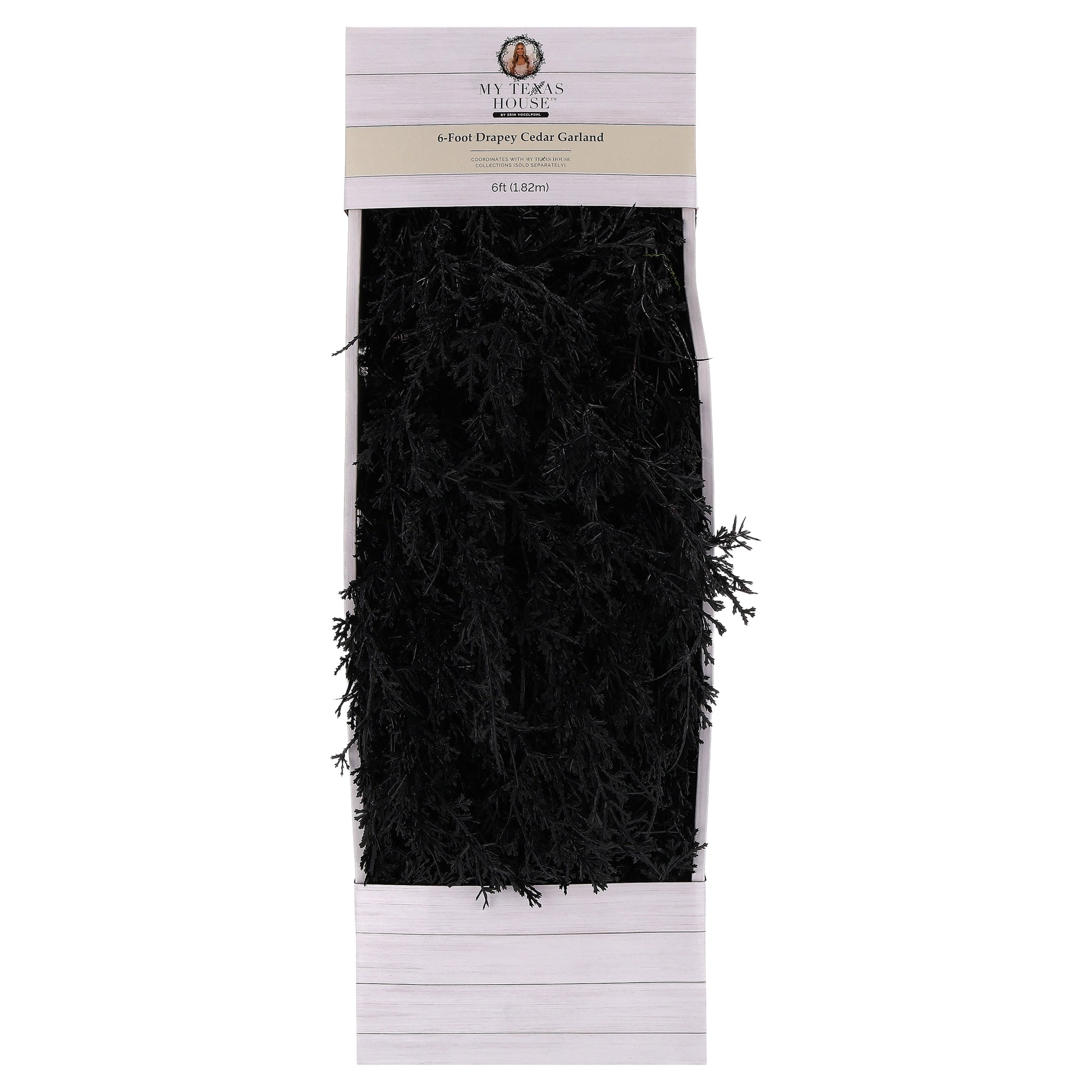 My Texas House Halloween Drapey Faux Cedar Garland, Black, 6'