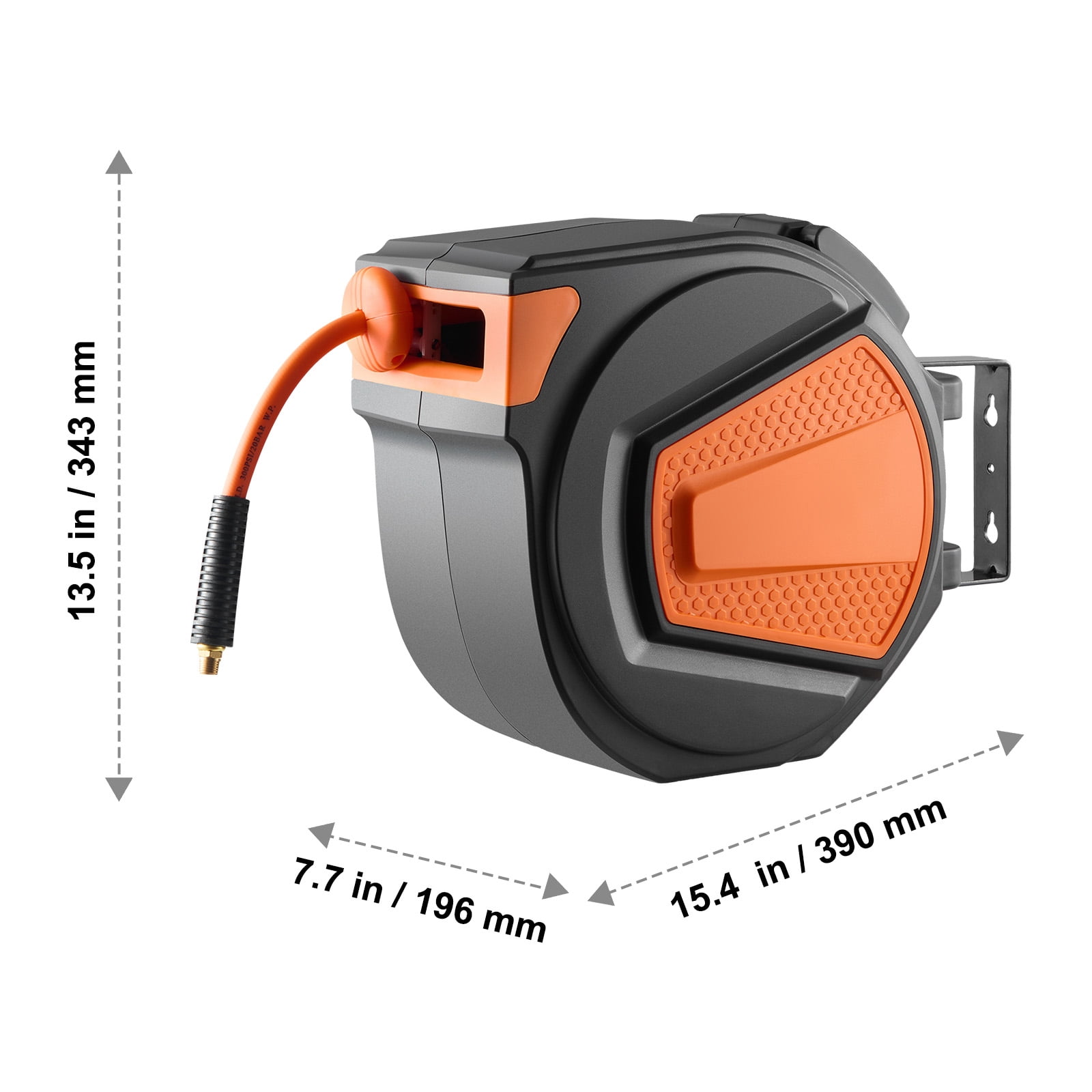 KFFKFF Retractable Air Hose Reel, 3/8IN x 65FT Hybrid Air Hose with 300PSI Capacity, Auto-Rewind Compressor Hose Reel Featuring 6.6 FT Lead-In Hose, Wall/Ceiling Mount Design with Enclosed PP Reel
