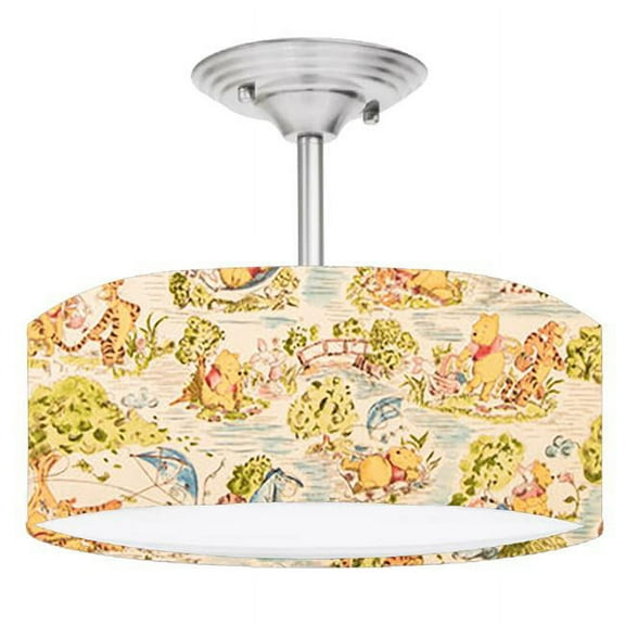 888 Cool Fans DR-0001208 Winnie the Pooh Blustery Day 2-Light Brushed Nickel Drum Style LED Lamp Fixture