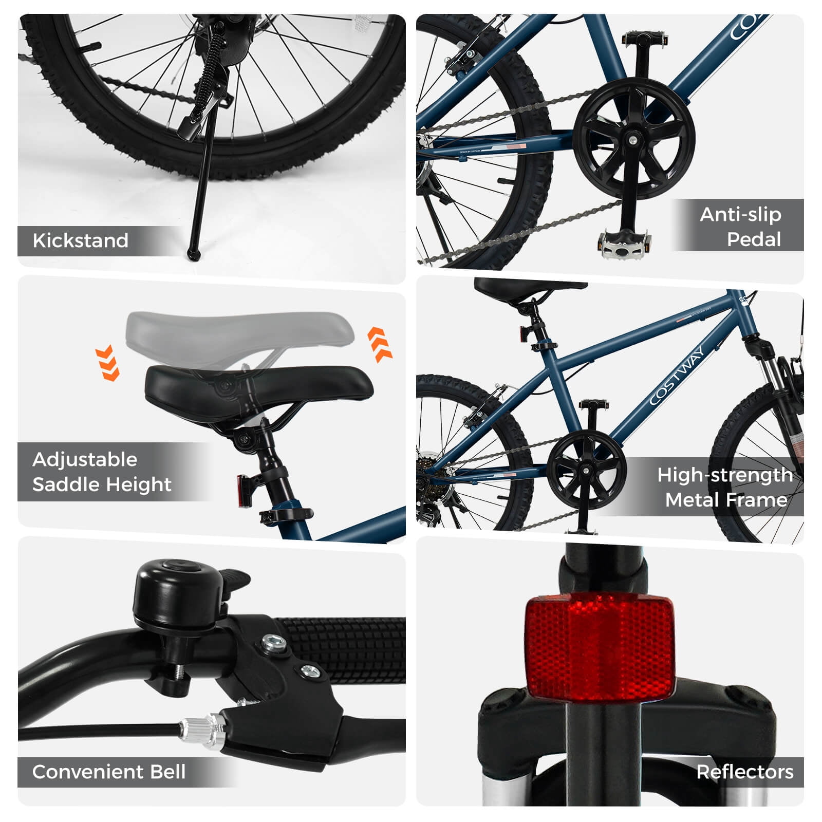 Costway 20 Inch Mountain Bike for Teens Aged 8+ Years Old with Suspension Fork Navy