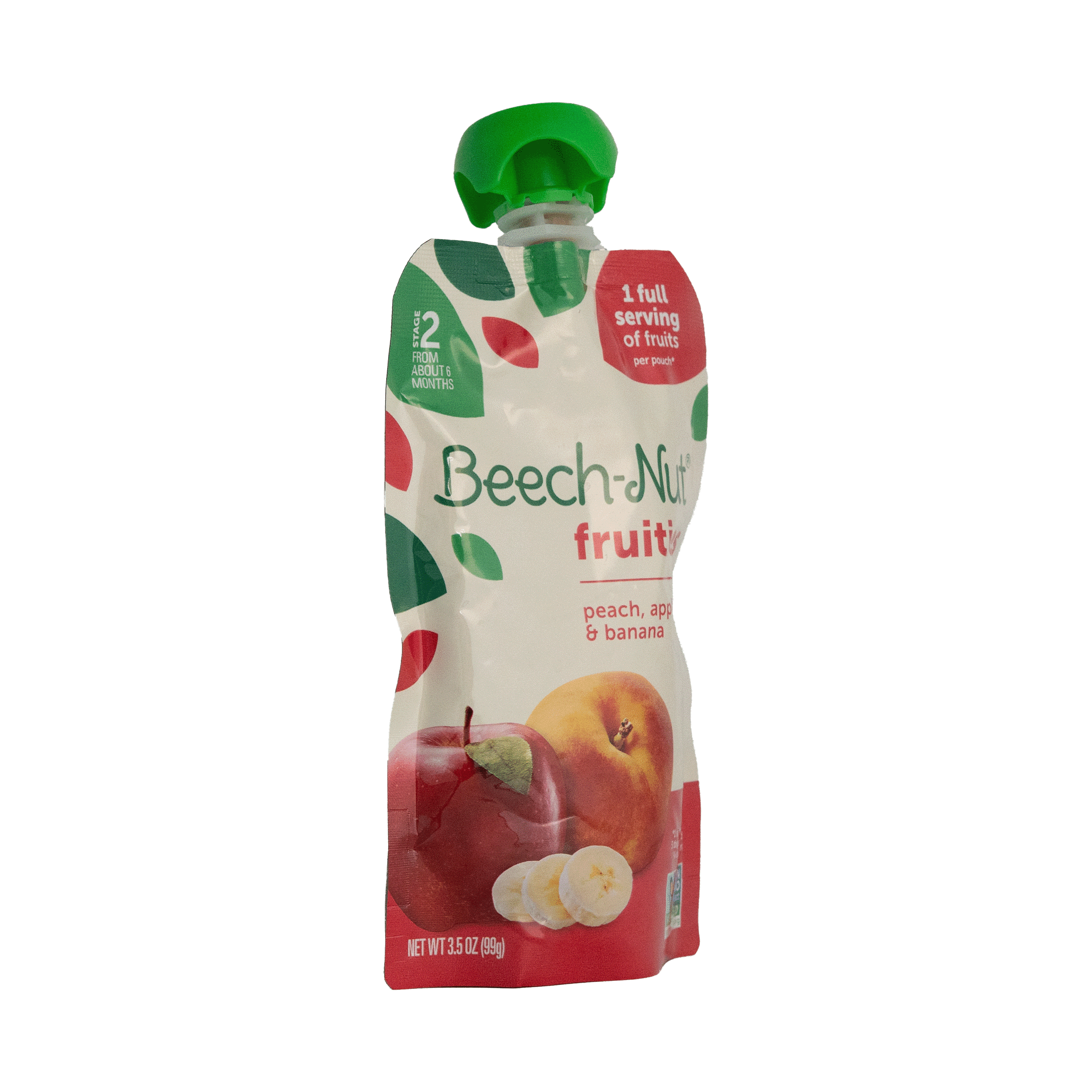 (12 pack) Beech-Nut Fruities Stage 2 Peach Apple & Banana Baby Food, 3.5 oz, Shelf Stable, Plastic Pouch, New