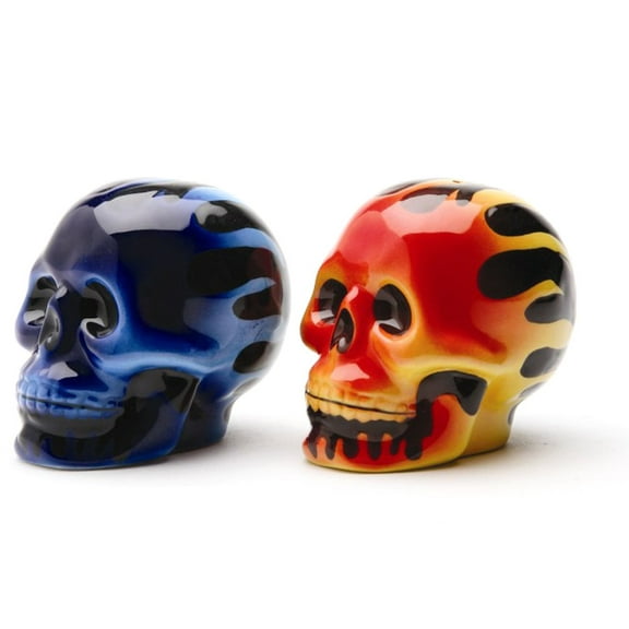 Pacific Giftware Flaming Skull Set of Salt and Pepper Shakers