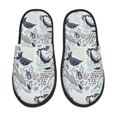 Balery Sea Life Elements Slient Indoor Furry Fleece Comfort House Shoes Soft Non-Slip Home Shoes Cotton slippers House Slippers-- Medium