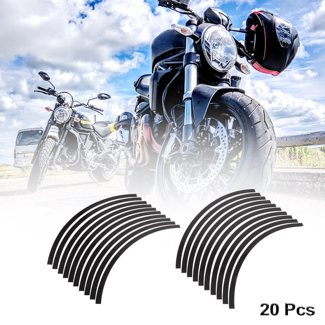 Unique Bargains 20pcs Black Fit 20' Wheel Motorcycle Car Bike Wheel Rim Sticker Strips Reflective Tape