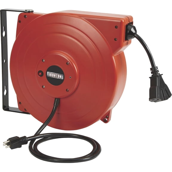 Ironton Retractable Extension Cord Reel with Triple Tap - 65ft. 12/3 SJT, 15 Amps