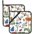 thumbnail image 1 of SKQIT Porte-Pot Imprimé Botanique Papillon Libellule Lot de 2, Support de Pot Résistant à la Chaleur pour Micro-Ondes Cuisson Four Cuisson Plats de Bout et BBQ, 1 of 7