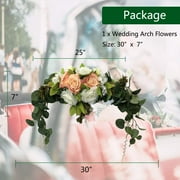HAOSHICS Wedding Arch Flowers, 30 Inch Rustic Artificial Floral Swag for Lintel, Arbor and Ceremony, Green Leaves Rose Peony Door Wreath Reception Backdrop Home Decoration, Champagne