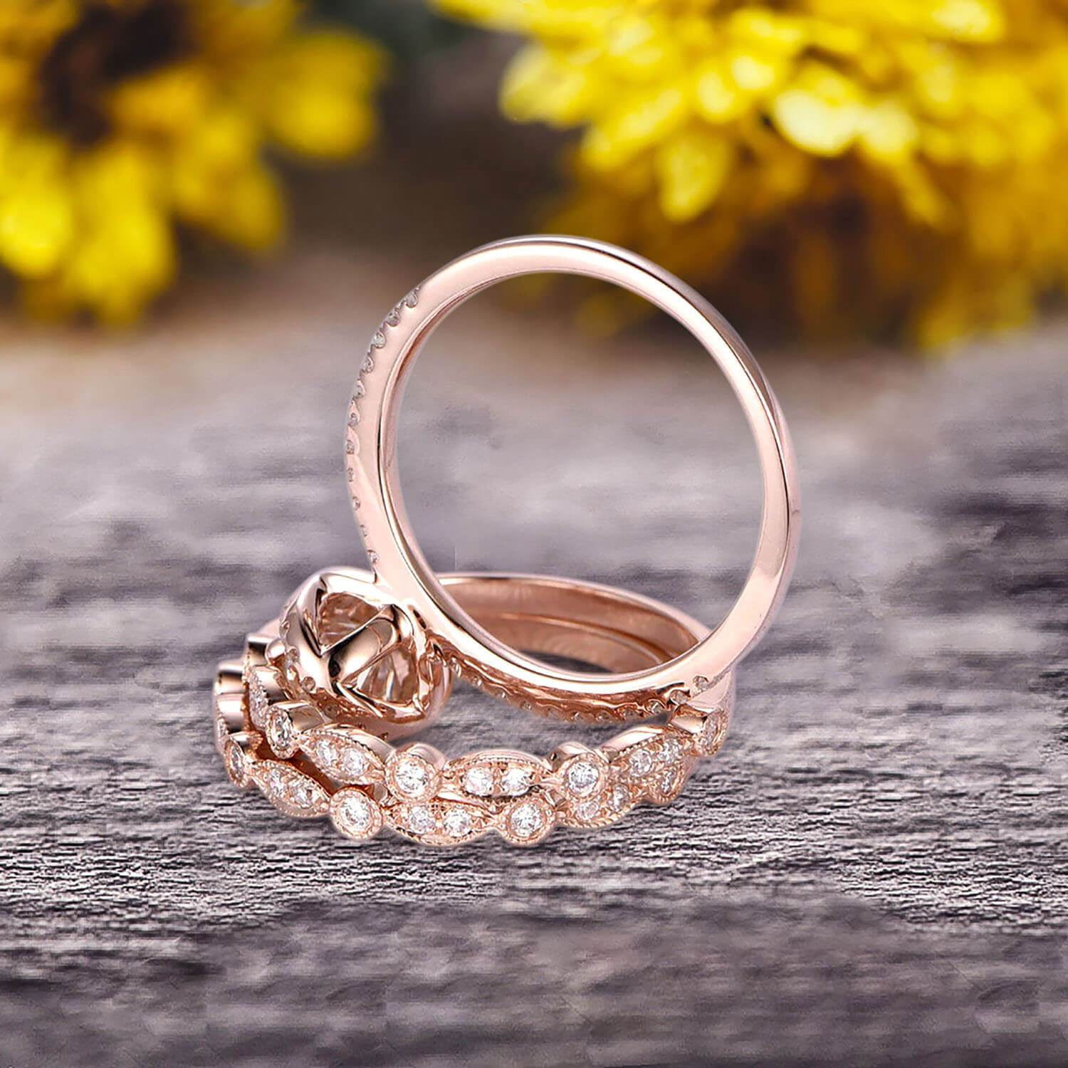 3.00 carat Classic Oval Moissanite Diamond wedding Bands & Bridal Set Engagement Ring Classic Art Deco 10k Rose Gold