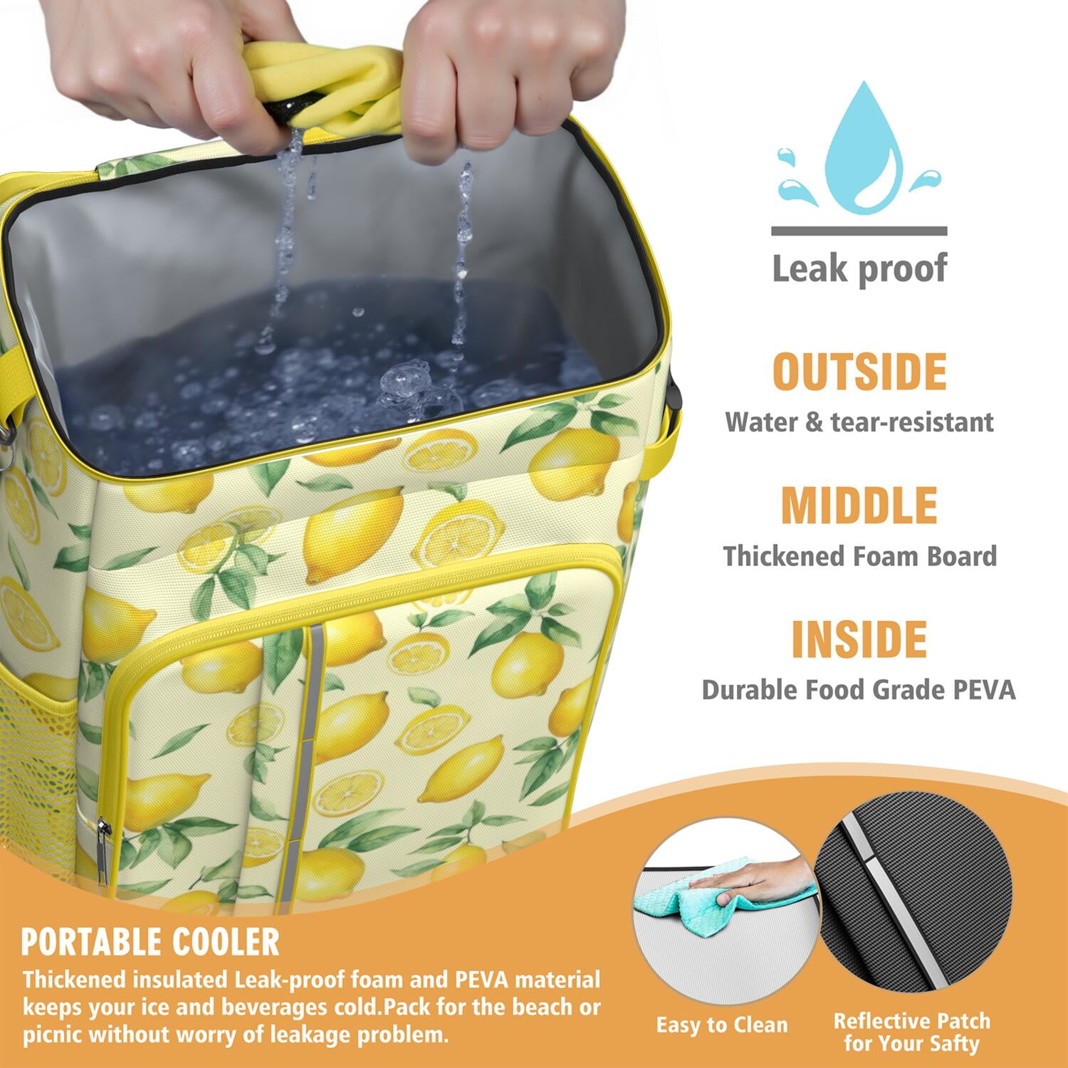 Travel Cooler Bag - Lemon Camping Beer Cooler Backpack with Bottle Opener- Waterproof Insulated Picnic Backpacks - Cooler Bag for Beach