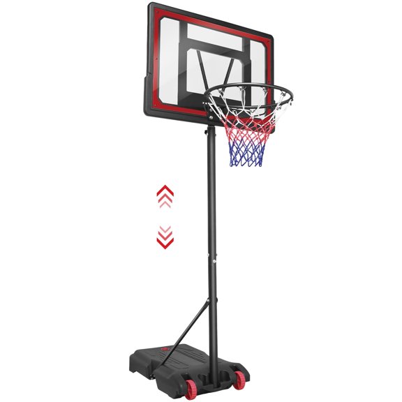 VIRNAZ 33 In. Portable Basketball Hoop & Goal for Outdoor Indoor Court 5 - 7 ft Height Adjustable, Red