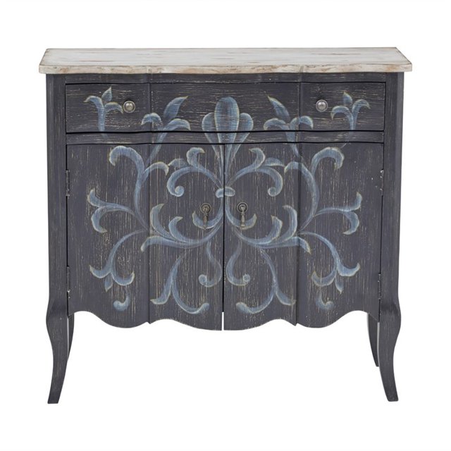 Home Fare Handpainted Parisian Two Door Hall Chest in Weathered Black