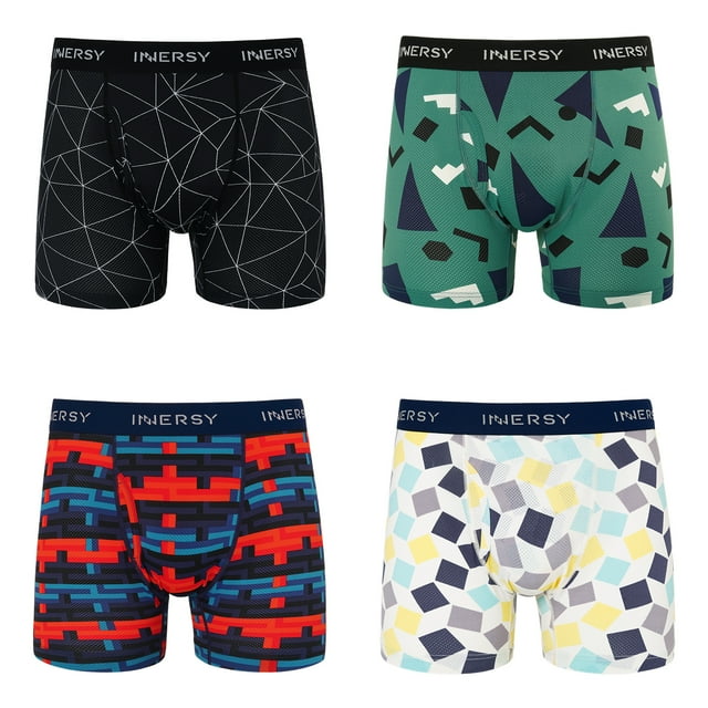 INNERSY Men's Underwear Soft Mesh Breathable Boxer Briefs 4-Pack(Large,Assorted Patterns)