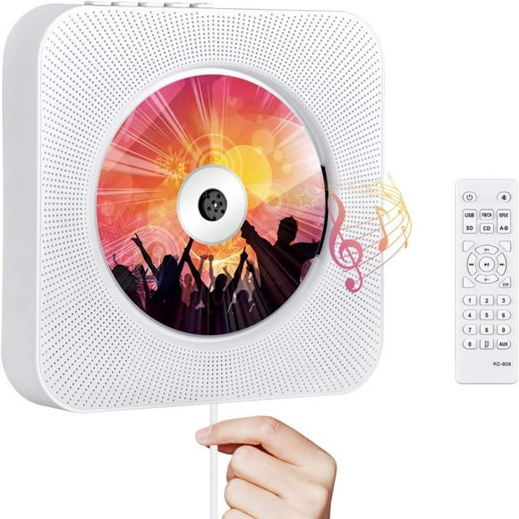 Qoosea Lecteur CD Portable avec Bluetooth Mur Montable CD Lecteur de Musique Home Audio Boombox avec Télécommande Haut-Parleurs Hifi Intégré Jack Casque MP3 aux Sortie d'Entrée