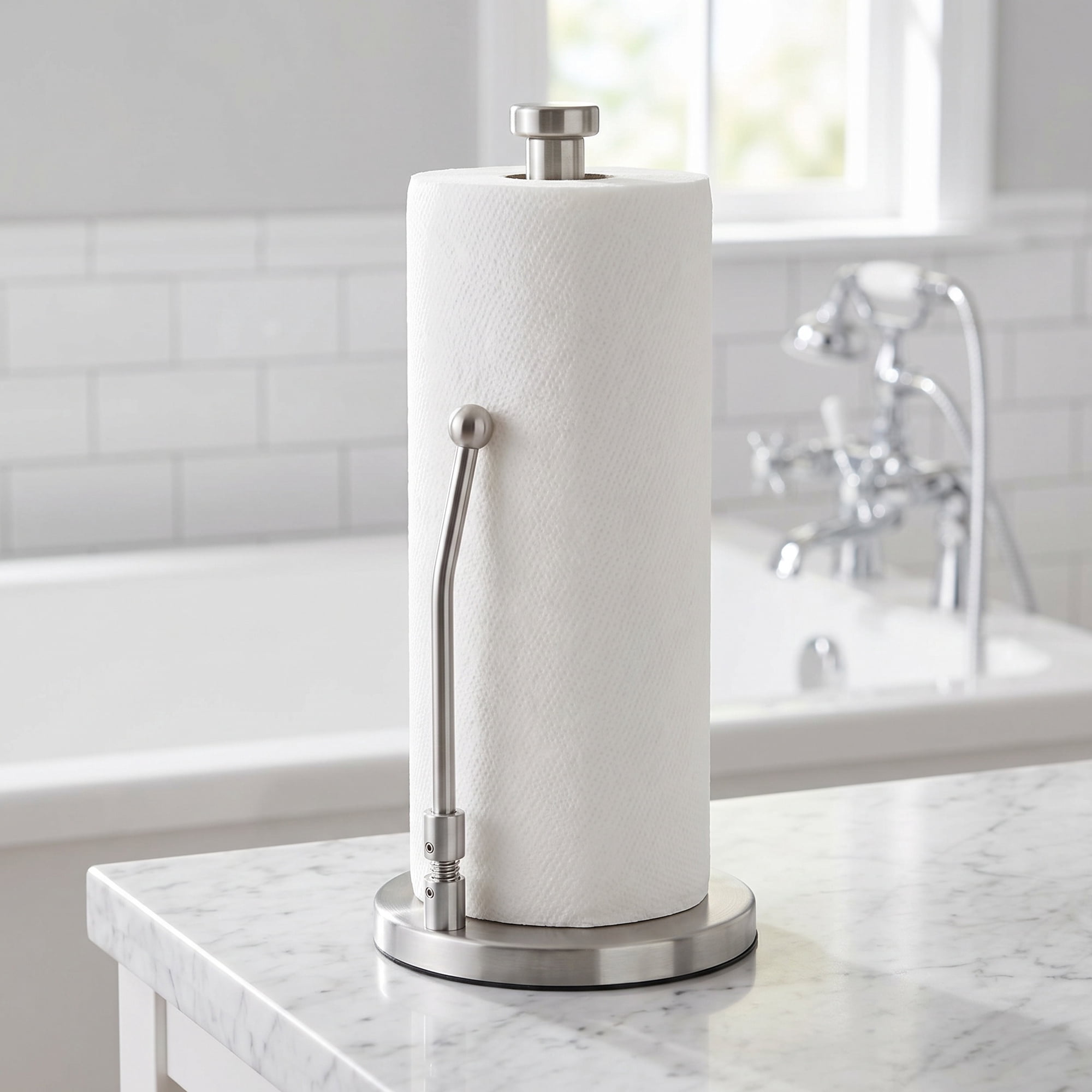 Unique Bargains Paper Towel Holder Countertop Weighted Base Silver EVA 12.7x6.7in