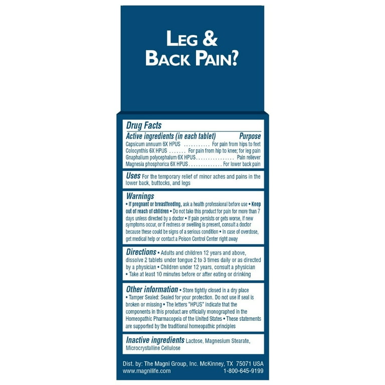  MagniLife Leg & Back Pain Relief, Fast-Acting for Sciatica Pain,  Naturally Soothe Burning, Tingling and Stabbing Pains - 125 Tablets :  Health & Household