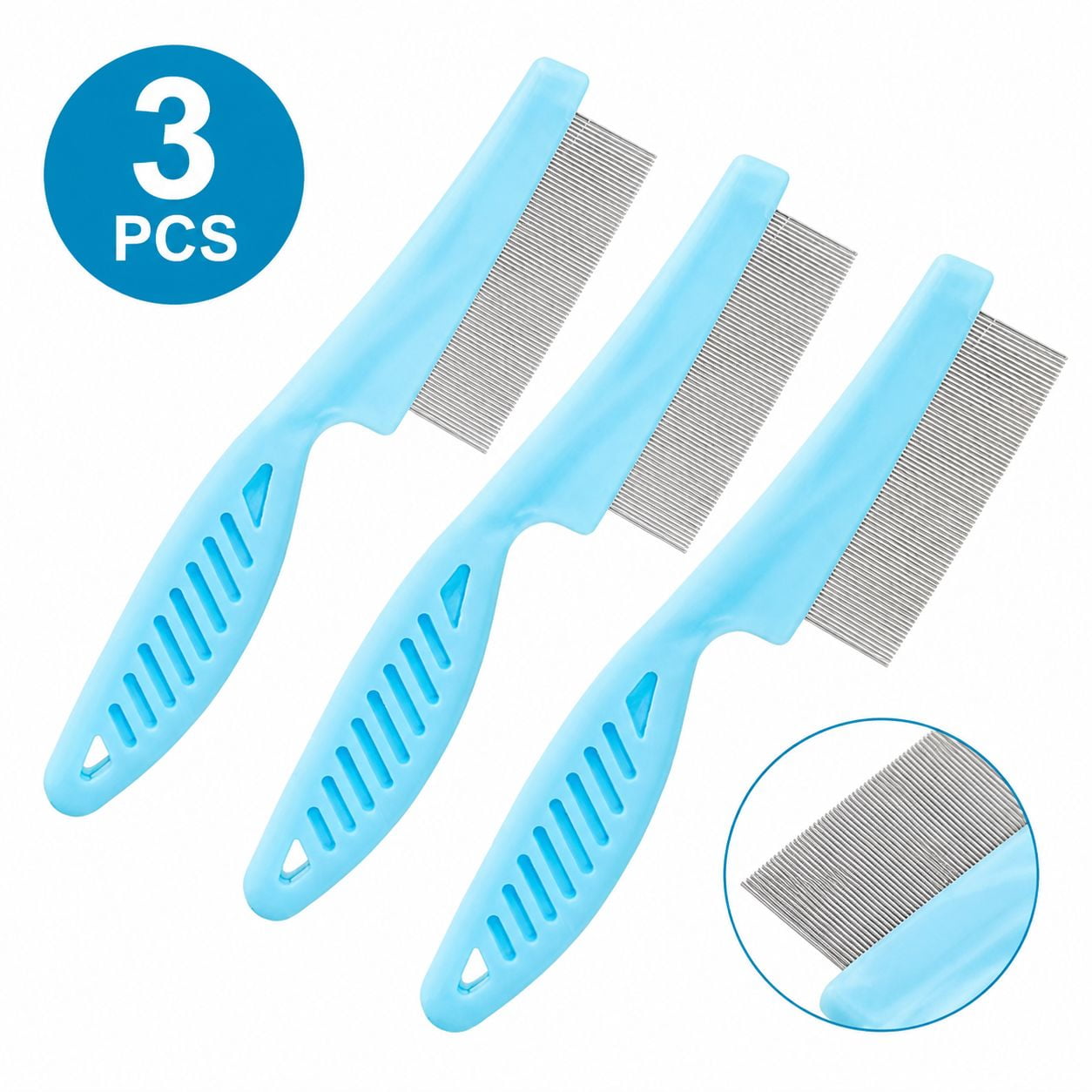 HKquanlin Blue Fine Tooth Stainless Steel Pet Flea Lice Comb, 7in Brush Head, Grooming Tool for Pets