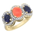 thumbnail image 1 of 10K Yellow Gold Natural Coral & Lapis 3-Stone Ring Oval Diamond Accent, size 8, 1 of 2