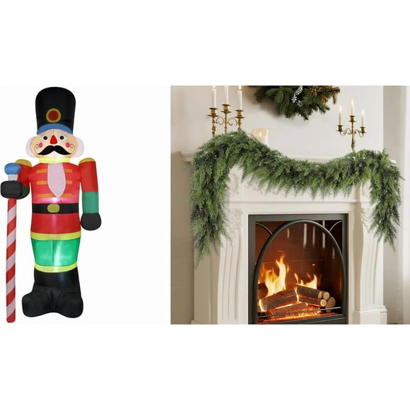 6 FT Cedar Garland&Inflatable Nutcracker Soldier