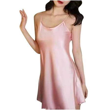 Aofany Womens Satin Nightshirts Sexy Sleepdress Nightshirt Spaghetti Strap Short Chemise Lingerie Sleepwear Racerback Slip Dress
