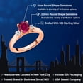 thumbnail image 2 of Gem Stone King 18K Rose Gold Plated Silver Red Created Ruby and White Topaz 3-Stone Engagement Ring for Women (1.28 Cttw, Round 6MM, Gemstone July Birthstone, Size 7), 2 of 6