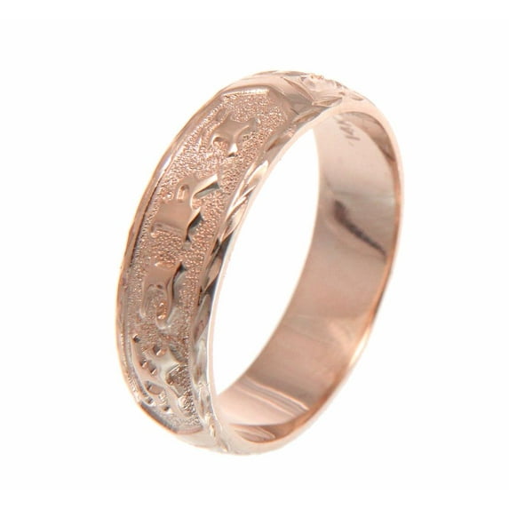 14K pink rose gold custom made Hawaiian plumeria scroll ring raised letter 6mm size 11.5
