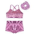 thumbnail image 4 of Haitryli Kids Girls 3 Pieces Dance Outfit Sequin Crop Top with Shorts Hair Tie Set Gymnastics Dancewear Pink 14, 4 of 6